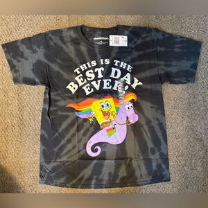 Nickelodeon SpongeBob Black Tie-Dye Tee with Rainbow Graphic